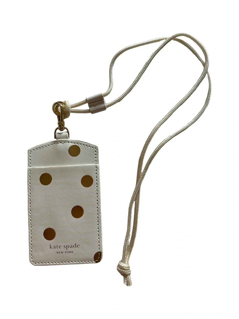 kate spade White and Gold Polka Dot Lanyard Card Holder